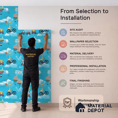 KD4001-4 | Sky Blue Hot Air Balloon Parade Non Woven Kids Room Wallpaper - 10 Meter x 21 Inches, 57.41 Sq. Ft. (Min. 15% Wastage)