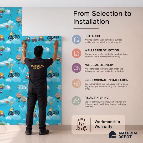 KD4001-4 | Sky Blue Hot Air Balloon Parade Non Woven Kids Room Wallpaper - 10 Meter x 21 Inches, 57.41 Sq. Ft. (Min. 15% Wastage)