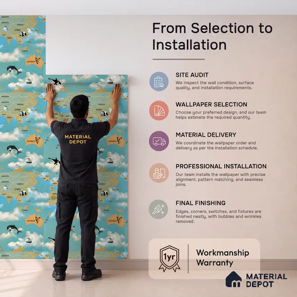 KD4070-4 | 10 Meter x 21 Inches Map Look Wallpaper - 57.41 Sq. Ft. | Minimum 15% wastage during installation