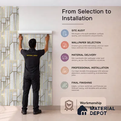 WK25-2514 | White & Gold Art Deco Panel Patterned Wallpaper - 10 Meter x 21 Inches, 57.41 Sq. Ft. (Min. 15% Wastage)