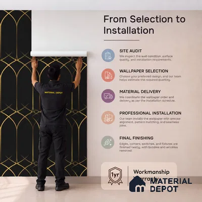 WK25-2543 | Black & Gold Art Deco Arch Patterned Wallpaper - 10 Meter x 21 Inches, 57.41 Sq. Ft. (Min. 15% Wastage)