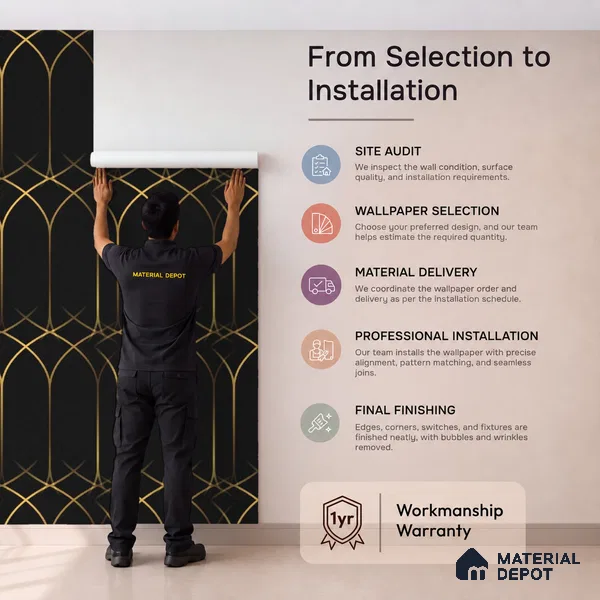 WK25-2543 | Black & Gold Art Deco Arch Patterned Wallpaper - 10 Meter x 21 Inches, 57.41 Sq. Ft. (Min. 15% Wastage)