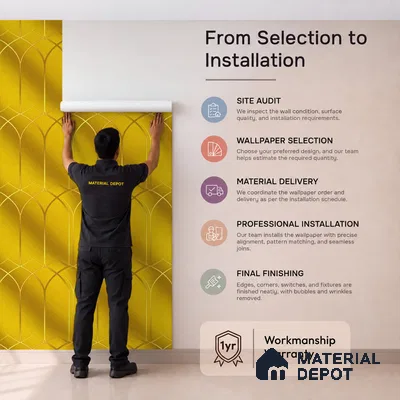 WK25-2543 | Golden Yellow Art Deco Arch Patterned Wallpaper - 10 Meter x 21 Inches, 57.41 Sq. Ft. (Min. 15% Wastage)