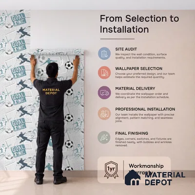5127-1 | Grey Football Soccer Sports PVC Patterned Wallpaper - 5 Meter x 42 Inch, 57 Sq. Ft. (Min. 15% Wastage)