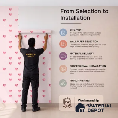 5143-1 | Pale Pink Ruby Hearts PVC Patterned Wallpaper - 5 Meter x 42 Inch, 57 Sq. Ft. (Min. 15% Wastage)