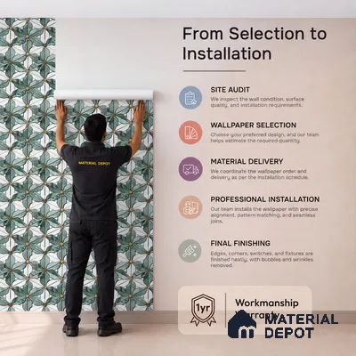 FE501-1 | Teal & White Floral Tile Mosaic PVC Patterned Wallpaper - 10 Meter x 21 Inch, 57 Sq. Ft. (Min. 15% Wastage)