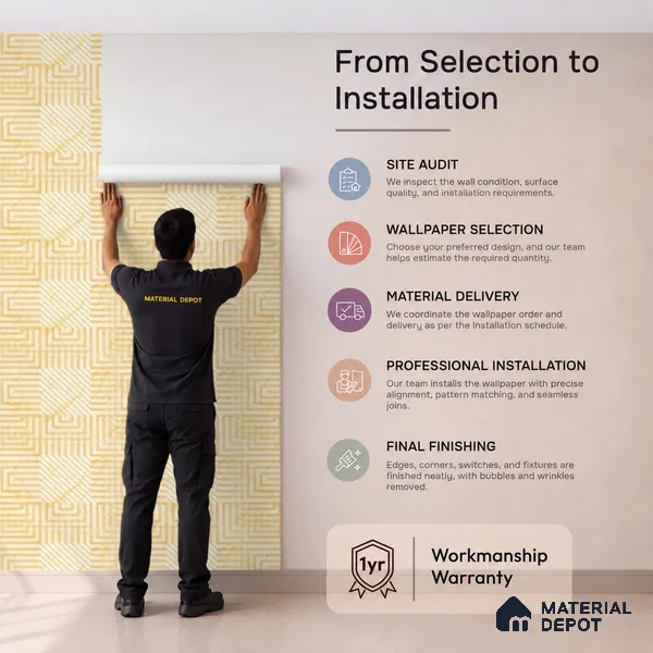 FE506-1 | Golden Yellow Greek Key Maze PVC Patterned Wallpaper - 10 Meter x 21 Inch, 57 Sq. Ft. (Min. 15% Wastage)