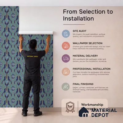 AA101105 | Teal & Navy Marble Diamond Panel PVC Patterned Wallpaper - 9.5 Meter x 21 Inch, 55 Sq. Ft. (Min. 15% Wastage)