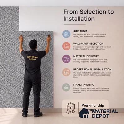 RD2605 | Charcoal Grey Chevron Zigzag PVC Patterned Wallpaper - 10 Meter x 21 Inch, 57 Sq. Ft. (Min. 15% Wastage)