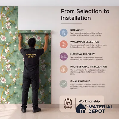 WK160-41 | Sage Green Pink Magnolia Floral Wallpaper - 10 Meter x 21 Inches, 57.37 Sq. Ft. (Min. 15% Wastage)
