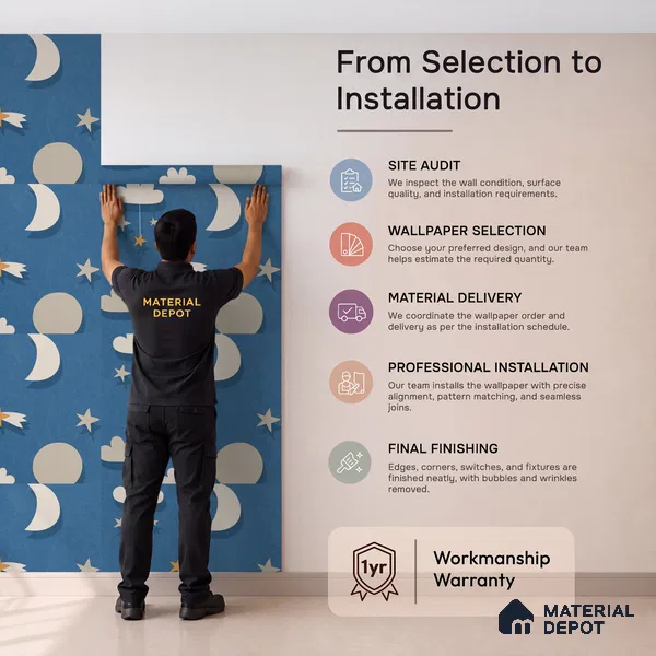 5186-2 | Navy Blue Moon Star Scatter Kids Look Wallpaper 4 Meter x 42 Inches - 45.94 Sq. Ft. | Minimum 15% wastage during installation