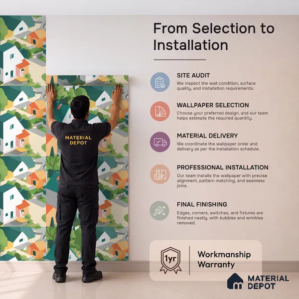 5172-1 | Multicolour Village Houses Kids Look Wallpaper 4 Meter x 42 Inches - 45.94 Sq. Ft. | Minimum 15% wastage during installation