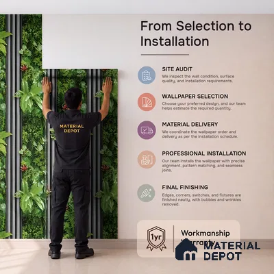 WK160-66 | Charcoal Slat Green Wall Floral Wallpaper - 10 Meter x 21 Inches, 57.37 Sq. Ft. (Min. 15% Wastage)