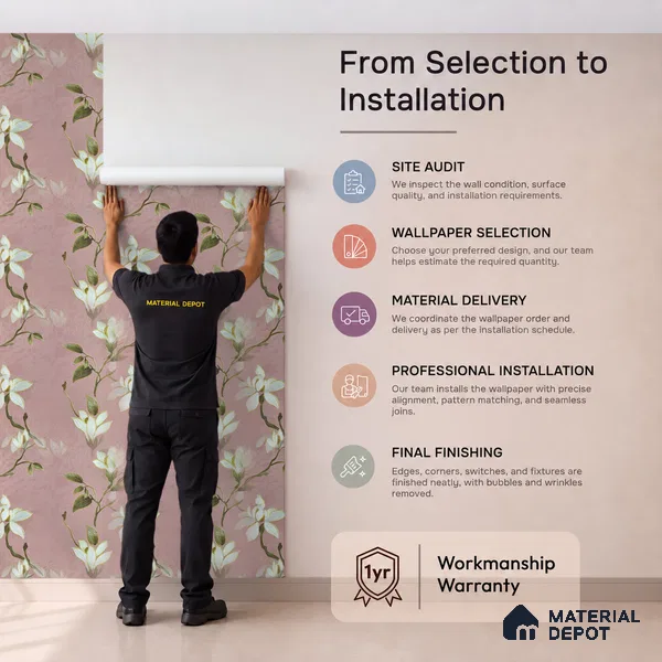 170-26 | Pink White Magnolia Floral Wallpaper - 9.6 Meter x 20.87 Inches, 54.77 Sq. Ft. (Min. 15% Wastage)
