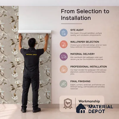 170-27 | Taupe White Magnolia Floral Wallpaper - 9.6 Meter x 20.87 Inches, 54.77 Sq. Ft. (Min. 15% Wastage)