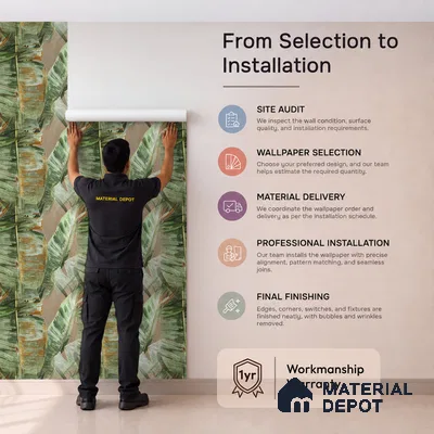 170-7 | Rust Green Banana Leaf Floral Wallpaper - 9.6 Meter x 20.87 Inches, 54.77 Sq. Ft. (Min. 15% Wastage)