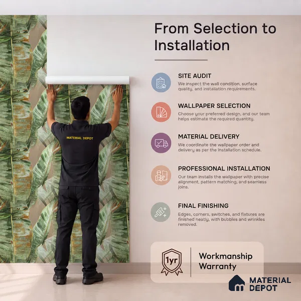 170-7 | Rust Green Banana Leaf Floral Wallpaper - 9.6 Meter x 20.87 Inches, 54.77 Sq. Ft. (Min. 15% Wastage)