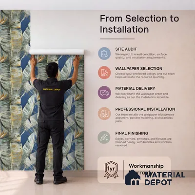 170-8 | Blue Banana Leaf Floral Wallpaper - 9.6 Meter x 20.87 Inches, 54.77 Sq. Ft. (Min. 15% Wastage)