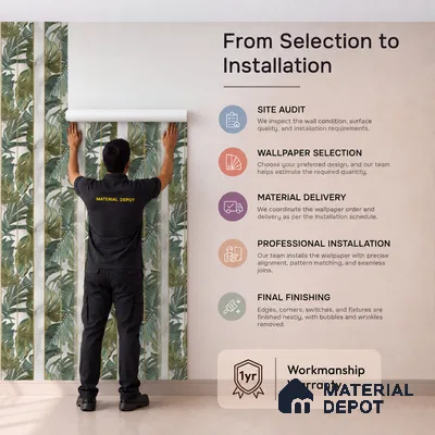 170-9 | Deep Green Palm Panel Floral Wallpaper - 9.6 Meter x 20.87 Inches, 54.77 Sq. Ft. (Min. 15% Wastage)