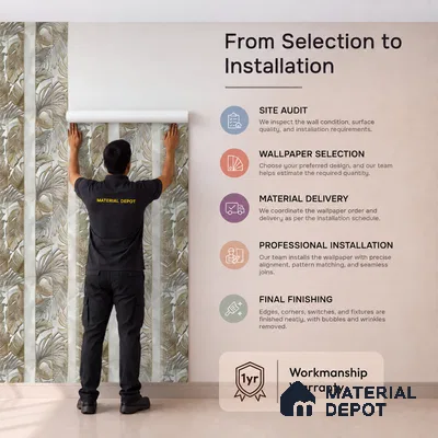 170-10 | Beige Palm Panel Floral Wallpaper - 9.6 Meter x 20.87 Inches, 54.77 Sq. Ft. (Min. 15% Wastage)