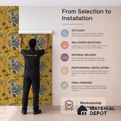 170-20 | Yellow Jacobean Bloom Floral Wallpaper - 9.6 Meter x 20.87 Inches, 54.77 Sq. Ft. (Min. 15% Wastage)