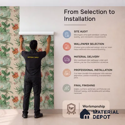 170-32 | Peach Palm Garden Floral Wallpaper - 9.6 Meter x 20.87 Inches, 54.77 Sq. Ft. (Min. 15% Wastage)
