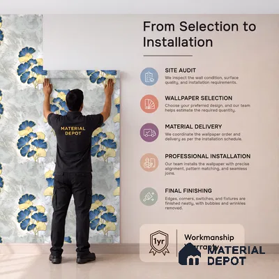8024 | Navy and Gold Ginkgo Floral Wallpaper - 10 Meter x 21 Inches, 57.41 Sq. Ft.