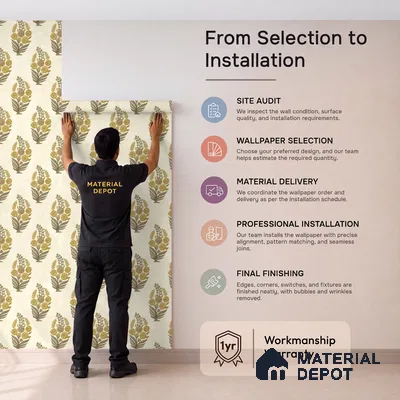 8032 | Cream & Gold Floral Bouquet Motif Patterned Wallpaper - 10 Meter x 21 Inches, 57.41 Sq. Ft.
