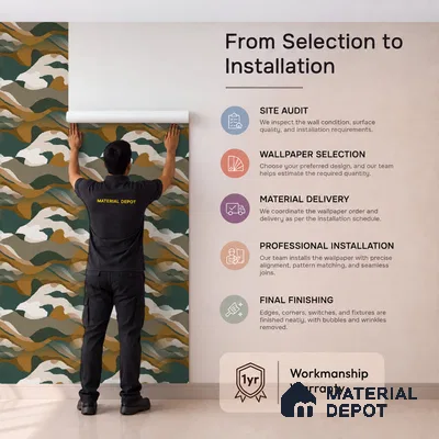 51244004 | Green & Brown Abstract Patterned Wallpaper - 10 Meter x 21 Inch, 57 Sq. Ft.