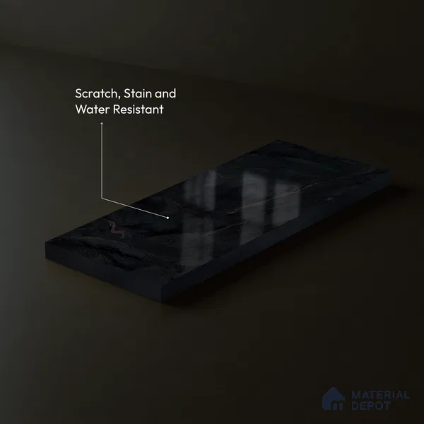 LM 23546 (SPU 7282) Jet Black Marble 8 ft x 4 ft Silky PU Finish Decorative Laminate - 1 mm | Suitable for TV Unit, Wardrobe, Kitchen Cabinets