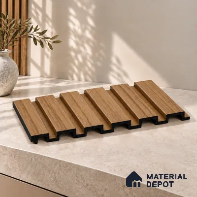 PN 07650 Wood Look Louver 8 ft x 0.83 ft Texture Finish  - 10 mm | Suitable for Feature Wall, TV Unit & Living Room