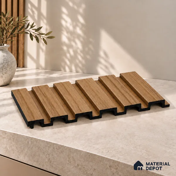 PN 07650 Wood Look Louver 8 ft x 0.83 ft Texture Finish  - 10 mm | Suitable for Feature Wall, TV Unit & Living Room