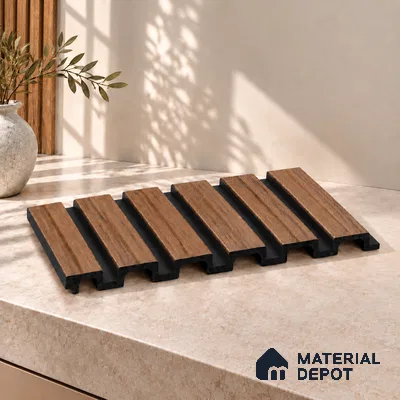 PN 07652 Wood Look Louver 8 ft x 0.83 ft Texture Finish  - 10 mm | Suitable for Feature Wall, TV Unit & Living Room