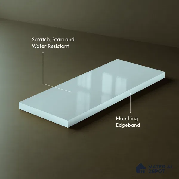 Powder Blue Solid Color Acrylic Laminate LM 24627 8 ft x 4 ft High Gloss Finish - 1.5 mm | Matching Edgeband code - EB 02093 | Suitable for Living Room, Kitchen, Office