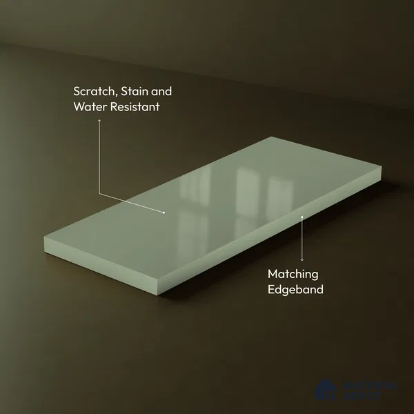 Sage Green Solid Color Acrylic Laminate LM 24628 8 ft x 4 ft High Gloss Finish - 1.5 mm | Matching Edgeband code - EB 02094 | Suitable for Living Room, Kitchen, Office