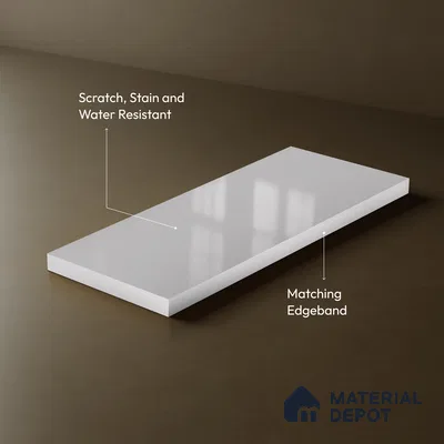 Pure White Solid Color Acrylic Laminate LM 24629 8 ft x 4 ft High Gloss Finish - 1.5 mm | Matching Edgeband code - EB 02112 | Suitable for Living Room, Kitchen, Office