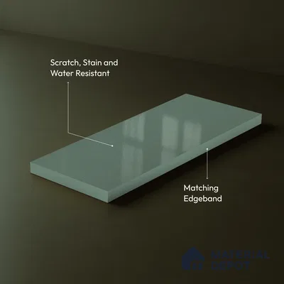 Muted Sage Green Solid Color Acrylic Laminate LM 24630 8 ft x 4 ft High Gloss Finish - 1.5 mm | Matching Edgeband code - EB 02113 | Suitable for Living Room, Kitchen, Office