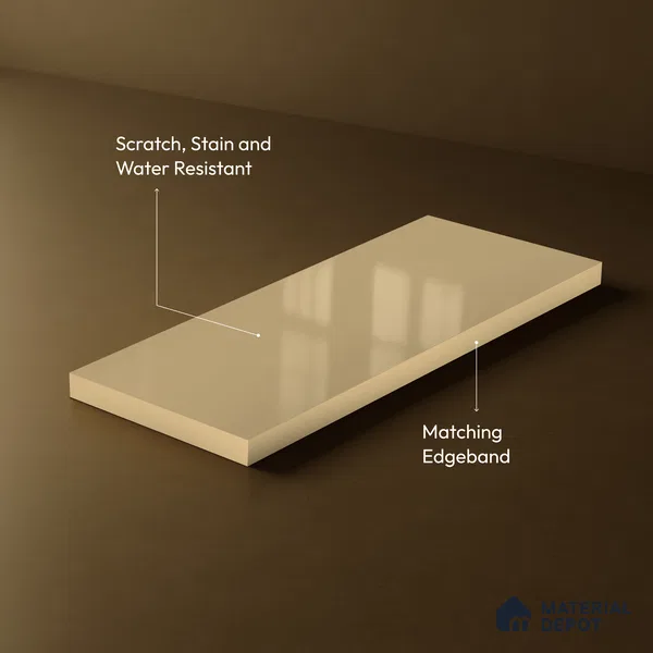 Warm Beige Solid Color Acrylic Laminate LM 24636 8 ft x 4 ft High Gloss Finish - 1.5 mm | Matching Edgeband code - EB 02095 | Suitable for Living Room, Kitchen, Office