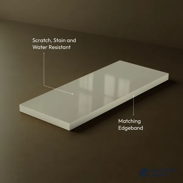 Warm Beige Solid Color Acrylic Laminate LM 24637 8 ft x 4 ft High Gloss Finish - 1.5 mm | Matching Edgeband code - EB 02097 | Suitable for Living Room, Kitchen, Office