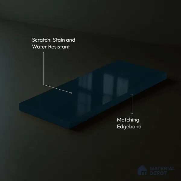 Midnight Blue Solid Color Acrylic Laminate LM 24638 8 ft x 4 ft High Gloss Finish - 1.5 mm | Matching Edgeband code - EB 02098 | Suitable for Living Room, Kitchen, Office