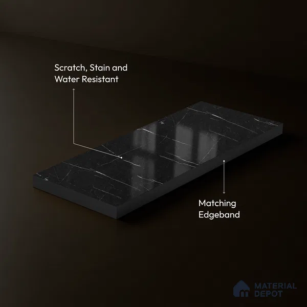 Black Marble Acrylic Laminate LM 24304 8 ft x 4 ft High Gloss Finish - 1.5 mm | Suitable for TV Unit, Wardrobe, Cabinets