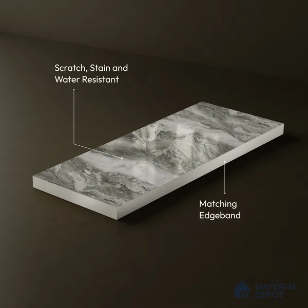 Grey Marble Acrylic Laminate LM 24305 8 ft x 4 ft High Gloss Finish - 1.5 mm | Suitable for TV Unit, Wardrobe, Cabinets