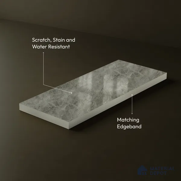 Grey Marble Acrylic Laminate LM 24309 8 ft x 4 ft High Gloss Finish - 1.5 mm | Suitable for TV Unit, Wardrobe, Cabinets