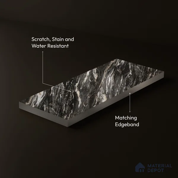 Black Marble Acrylic Laminate LM 24310 8 ft x 4 ft High Gloss Finish - 1.5 mm | Suitable for TV Unit, Wardrobe, Cabinets