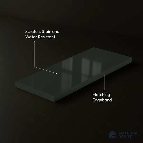 Deep Forest Green Solid Color Acrylic Laminate LM 24322 8 ft x 4 ft High Gloss Finish - 1.5 mm | Matching Edgeband code - EB 02114 | Suitable for Living Room, Kitchen, Office