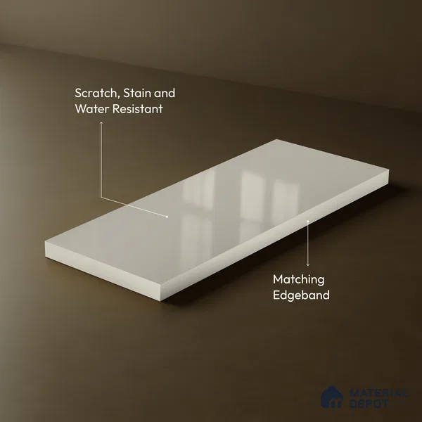 Soft White Solid Color Acrylic Laminate LM 24325 8 ft x 4 ft High Gloss Finish - 1.5 mm | Matching Edgeband code - EB 02116 | Suitable for Living Room, Kitchen, Office