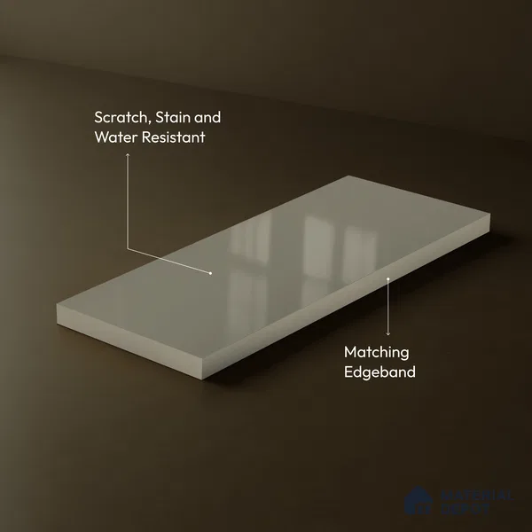 Warm Grey Solid Color Acrylic Laminate LM 24330 8 ft x 4 ft High Gloss Finish - 1.5 mm | Matching Edgeband code - EB 02120 | Suitable for TV Unit, Wardrobe, Cabinets