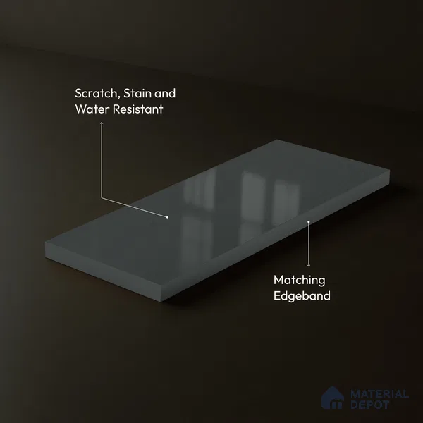 Deep Olive Green Solid Color Acrylic Laminate LM 24335 8 ft x 4 ft High Gloss Finish - 1.5 mm | Matching Edgeband code - EB 02125 | Suitable for Living Room, Kitchen, Office