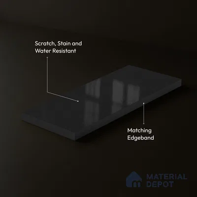 High Gloss Black Solid Color Acrylic Laminate LM 24337 8 ft x 4 ft High Gloss Finish - 1.5 mm | Matching Edgeband code - EB 02127 | Suitable for Living Room, Kitchen, Office