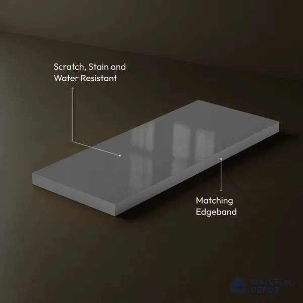 Charcoal Grey Solid Color Acrylic Laminate LM 24338 8 ft x 4 ft High Gloss Finish - 1.5 mm | Matching Edgeband code - EB 02128 | Suitable for Living Room, Kitchen, Office